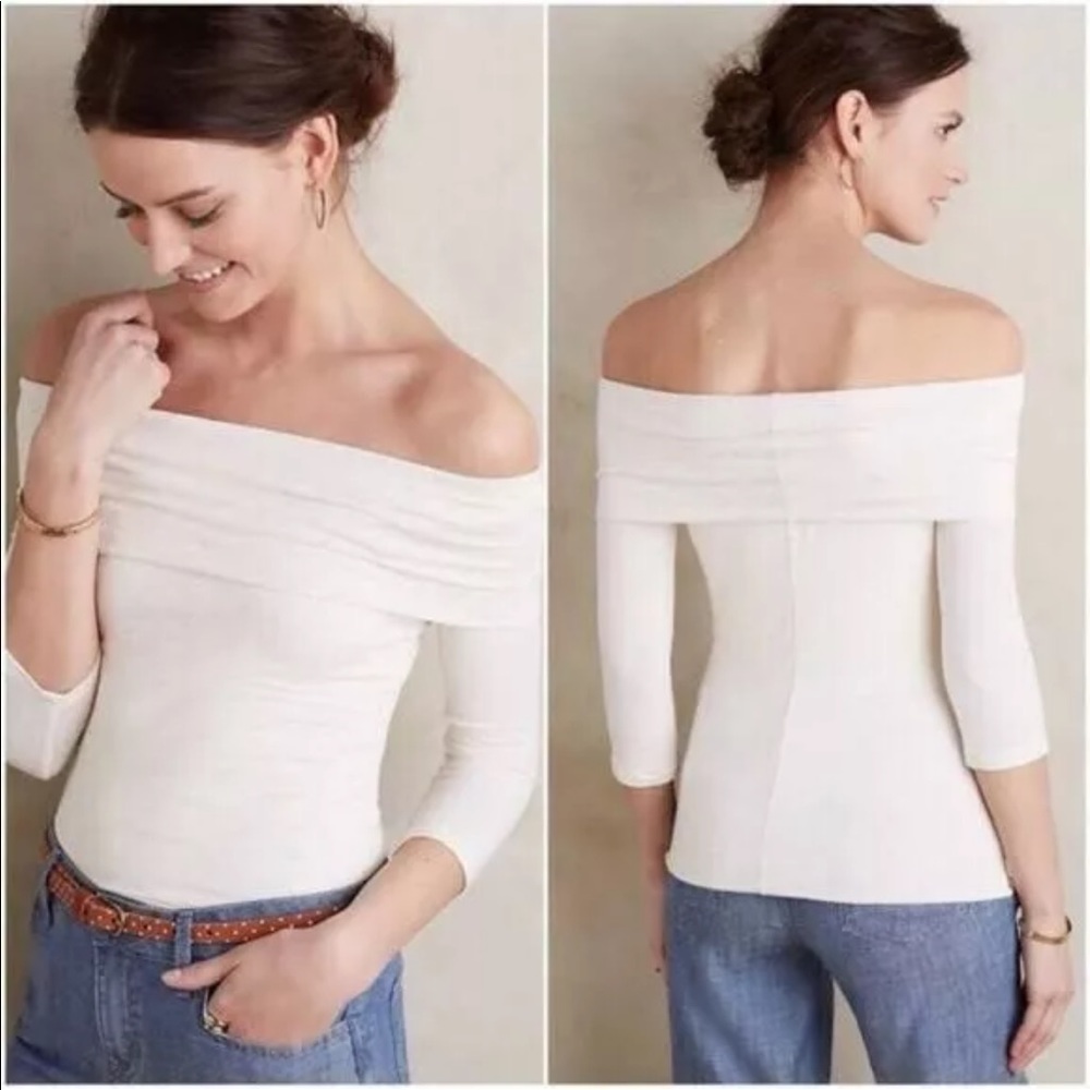 NWT Anthropologie Amadi Ivory Off The Shoulder Top